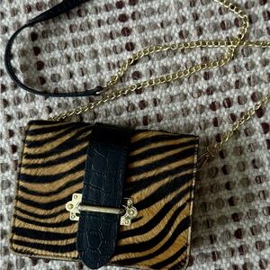 Vintage Leather & Tiger Print Crossbody Bag